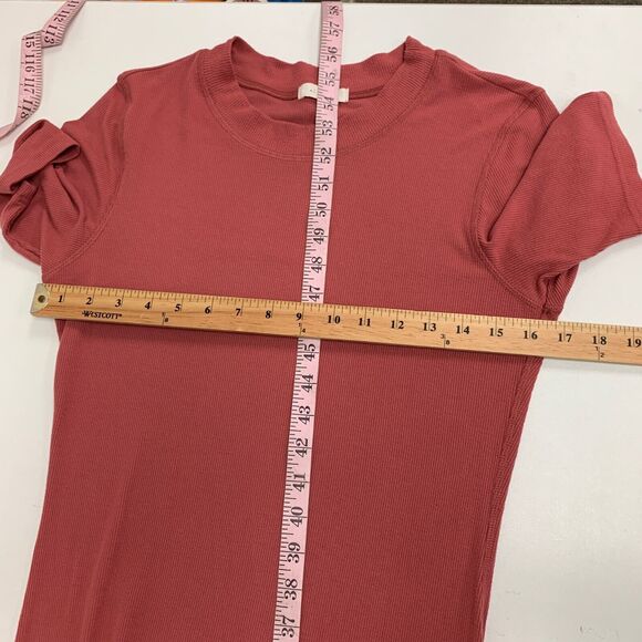 All Row Dress Womens M Medium Dusty Rose Ribbed Slit Short Sleeve Stretch Maxi - Picture 10 of 15